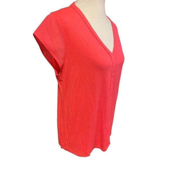 Liz Claiborne Womens Tops V Neck Semi Sheer Sleeve Coral Large - Picture 3 of 10